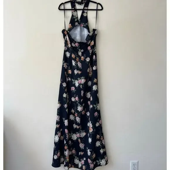 Anthropologie X Bhldn Ruby Twist Halter Satin Gown Navy Size 10 NWT - Picture 7 of 12